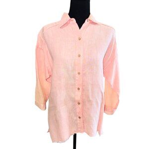 XCVI Womens Pink Peach Linen Button-Up Tunic Top S Sustainable Minimalist Casual